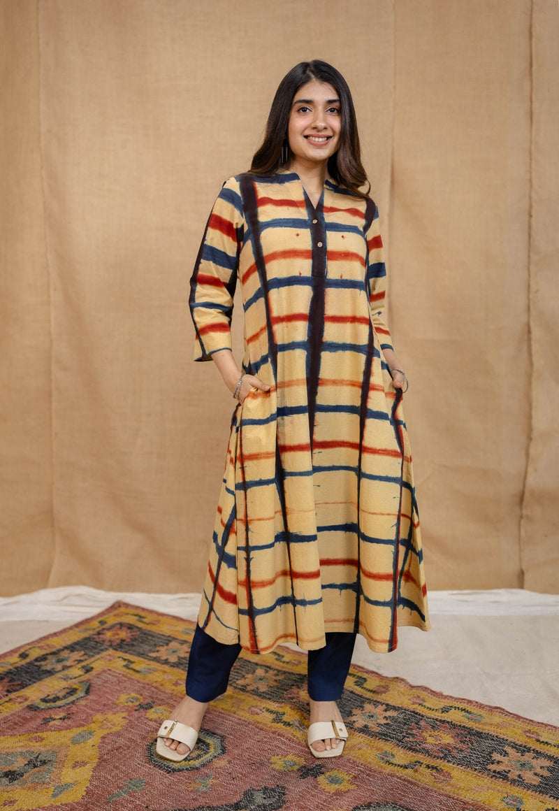 Safira Cream Clamp Dyed Cotton A Line Kurta