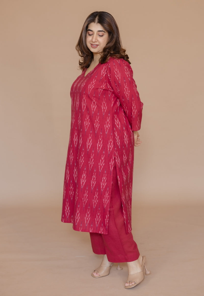Aarushi Pink Handloom Ikkat Cotton Straight Kurta