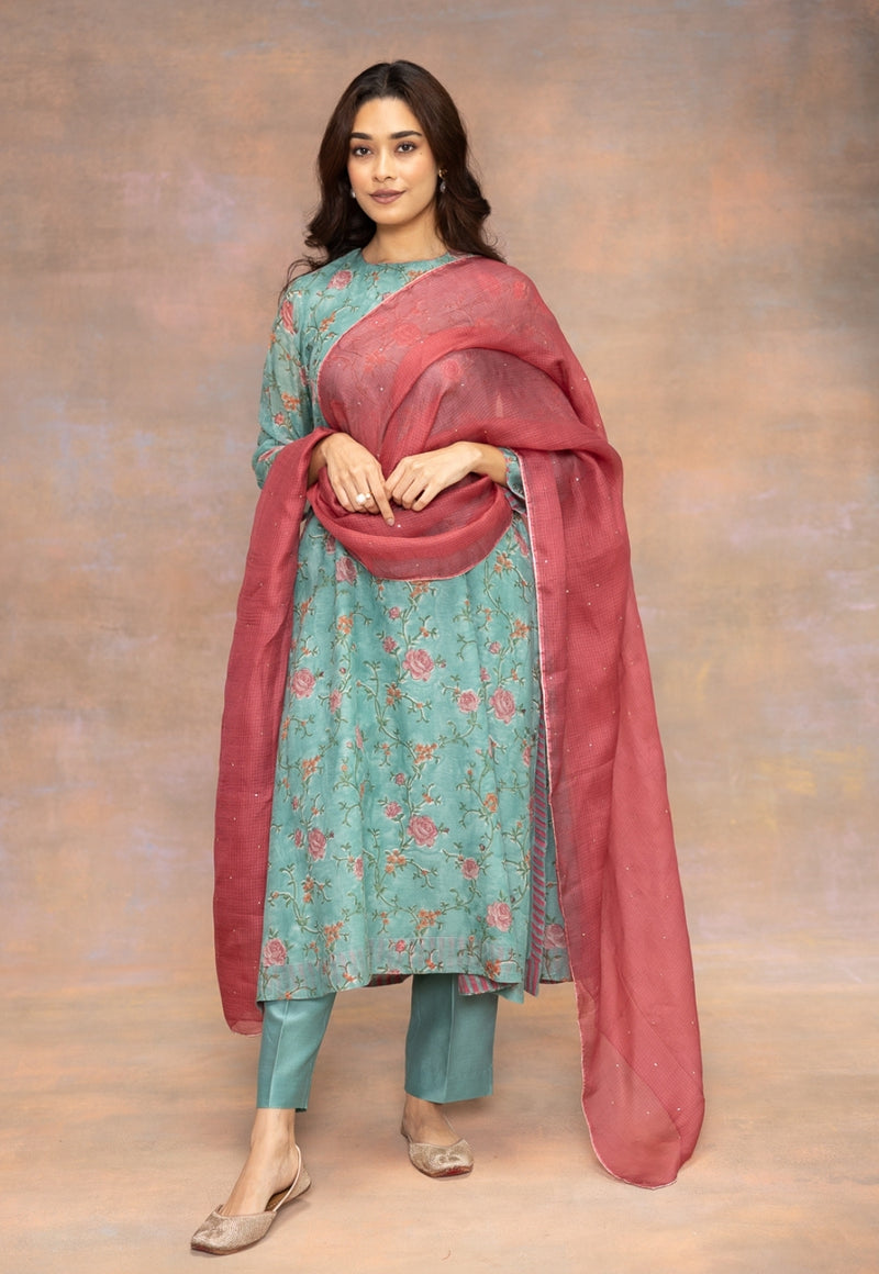 Prita Blue Solid Chanderi Silk Narrow Pant