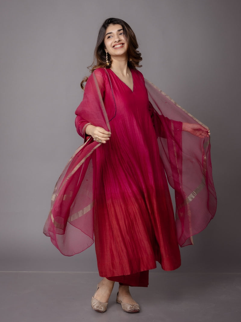 Yashi Red Solid Chanderi Silk Straight Pant