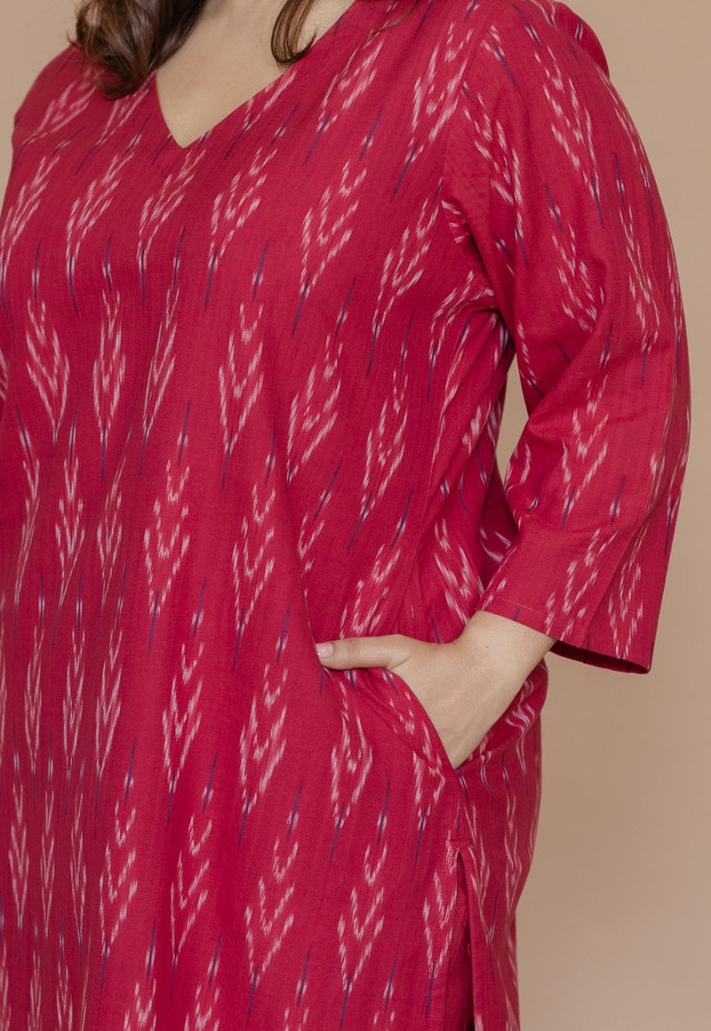 Aarushi Pink Handloom Ikkat Cotton Straight Kurta