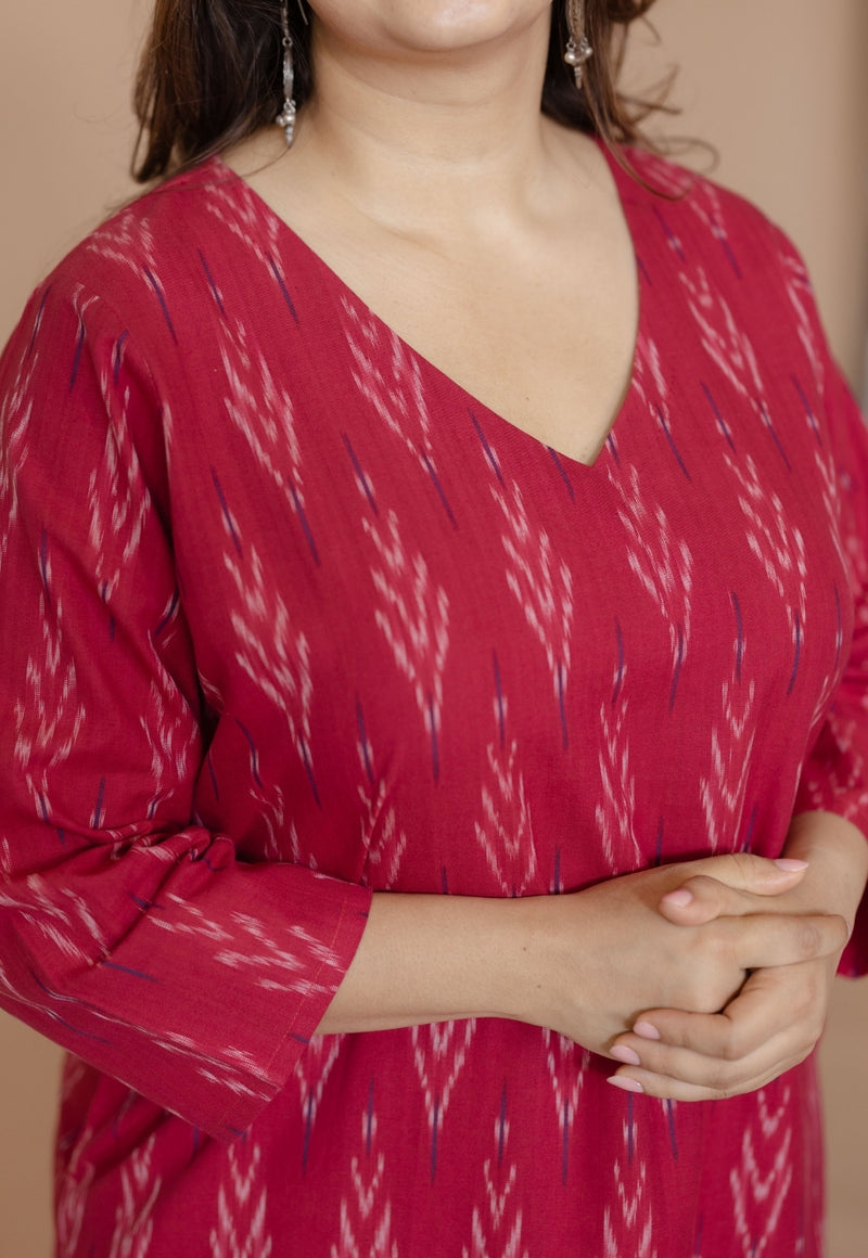 Aarushi Pink Handloom Ikkat Cotton Straight Kurta