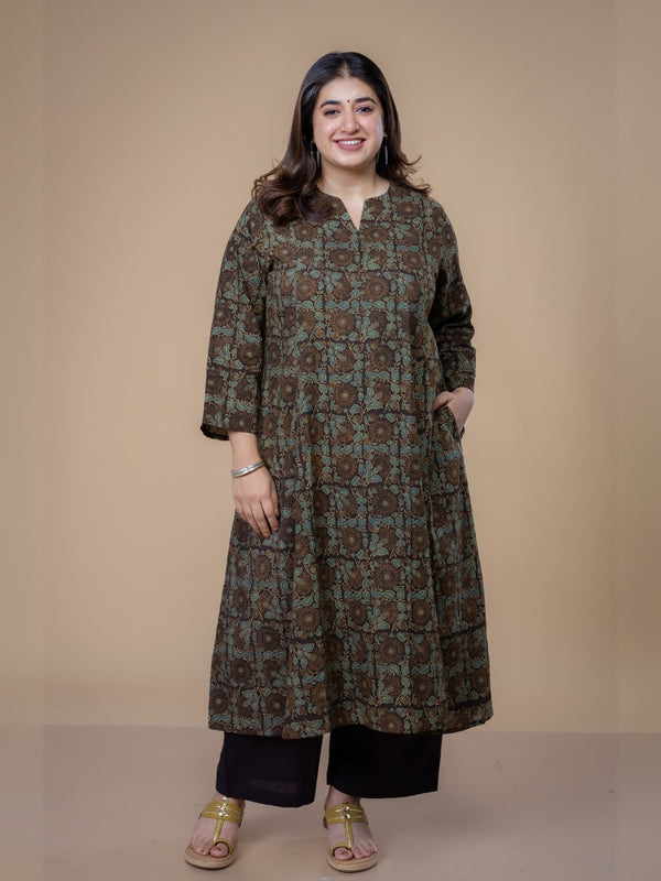 Malika Brown Ajrakh Cotton Kali Kurta