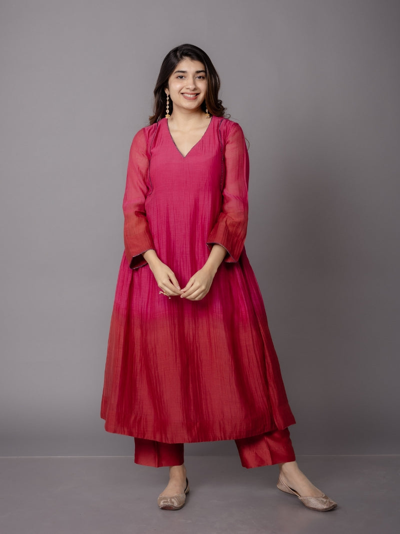 Jyoti Pink Ombre Chanderi Silk A Line Kurta