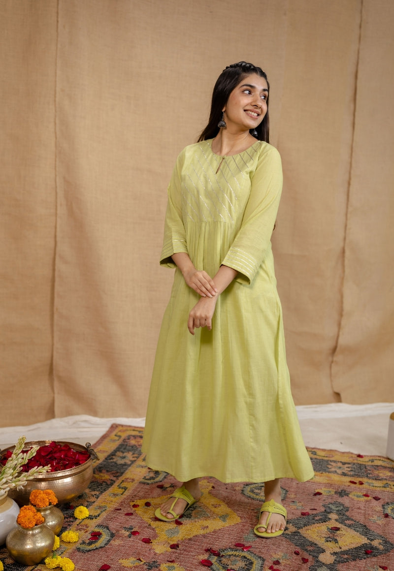 Akshara Mulmul Cotton Lime Kurta Set (Set of 3)