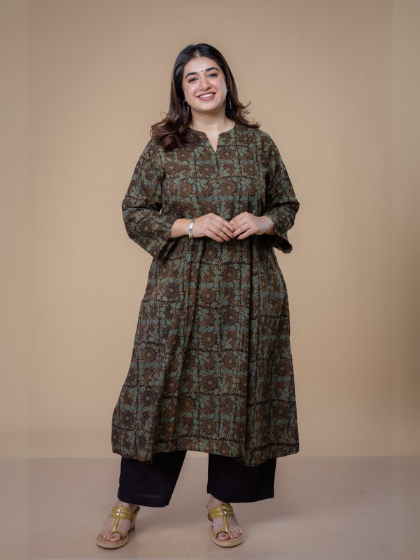 Malika Brown Ajrakh Cotton Kali Kurta