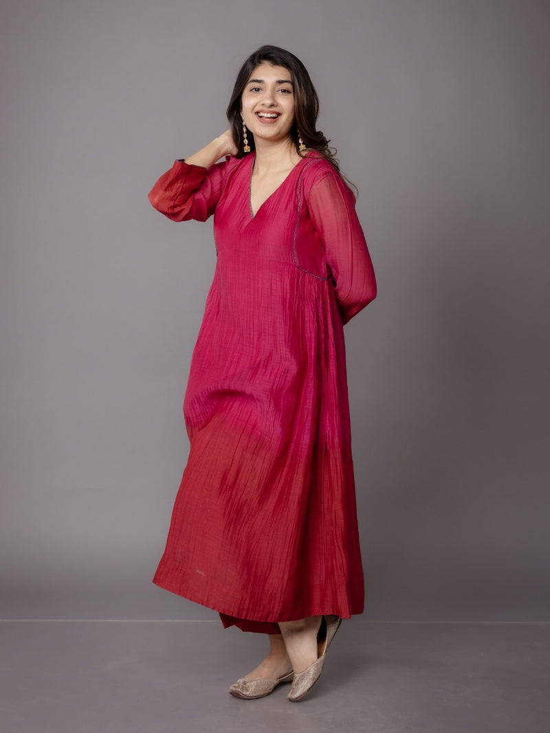 Jyoti Pink Ombre Chanderi Silk A Line Kurta