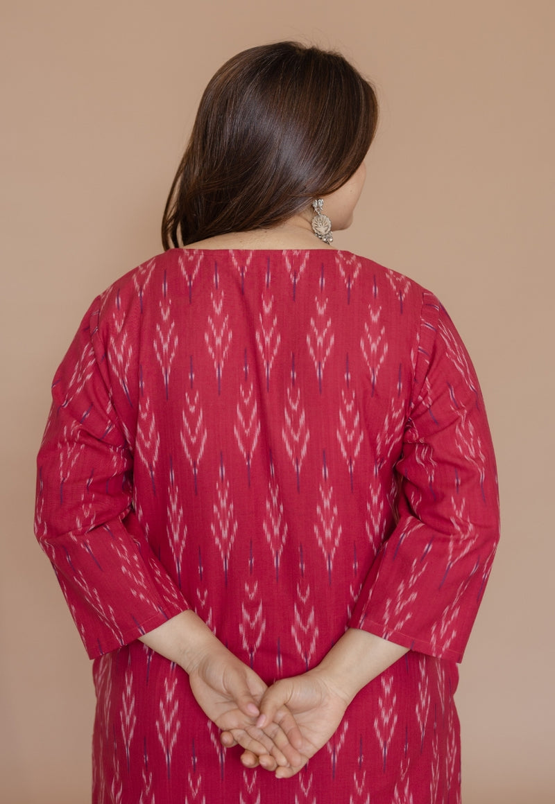 Aarushi Pink Handloom Ikkat Cotton Straight Kurta