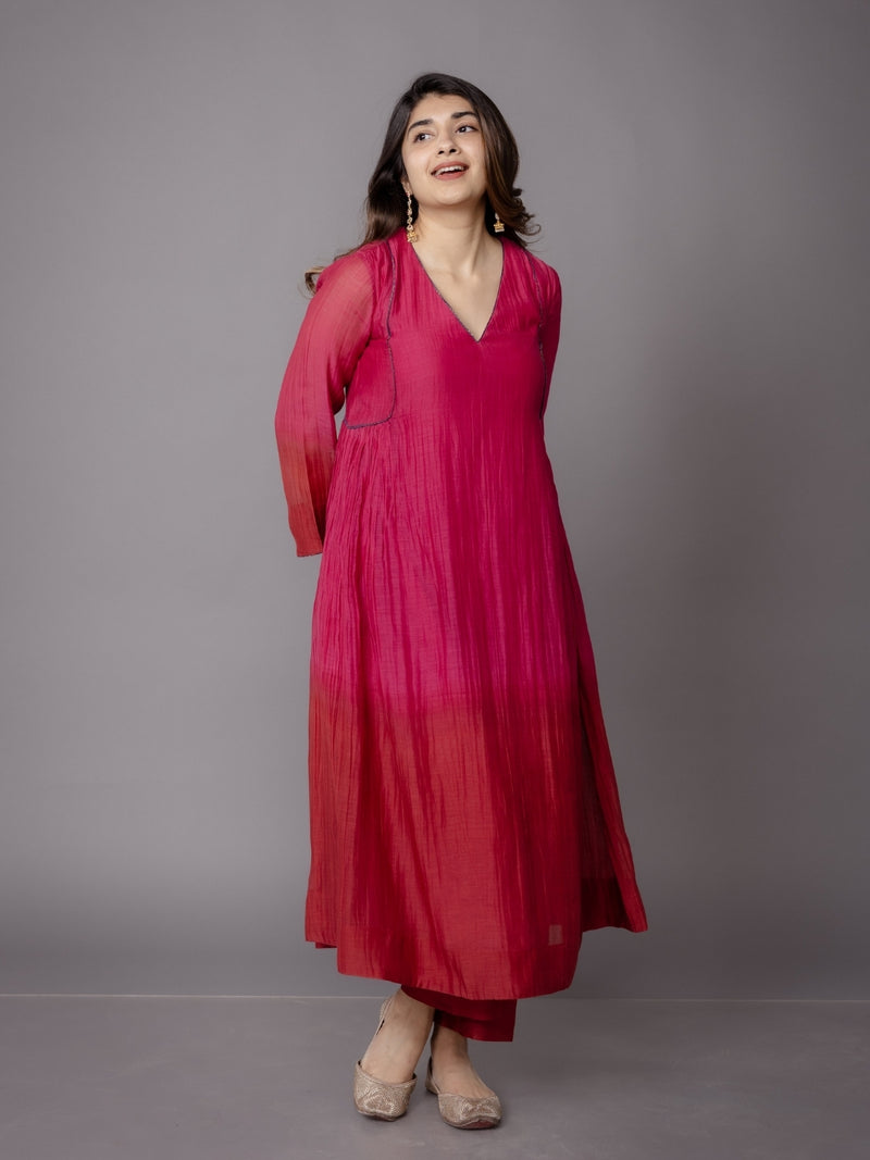 Jyoti Pink Ombre Chanderi Silk A Line Kurta