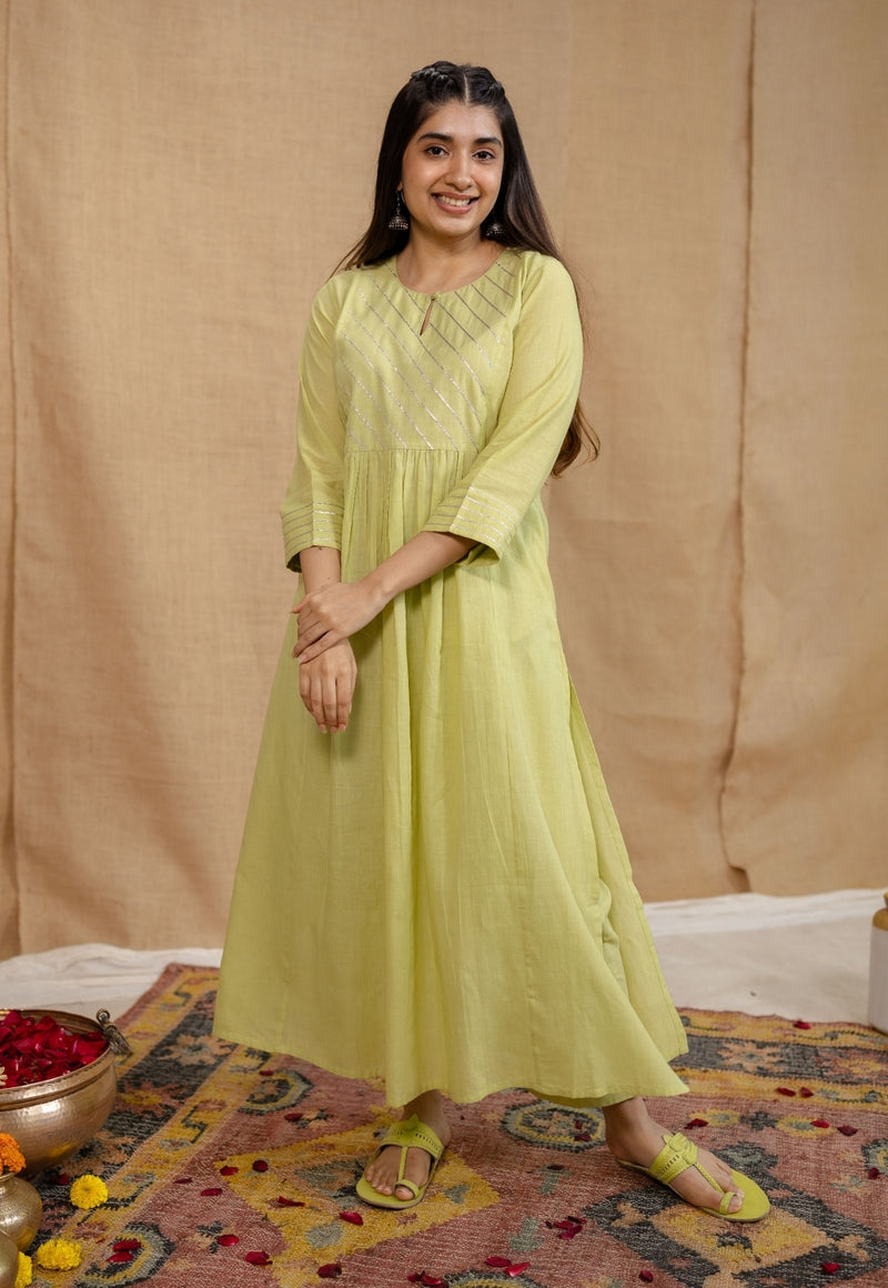 Akshara Mulmul Cotton Lime Kurta Set (Set of 3)