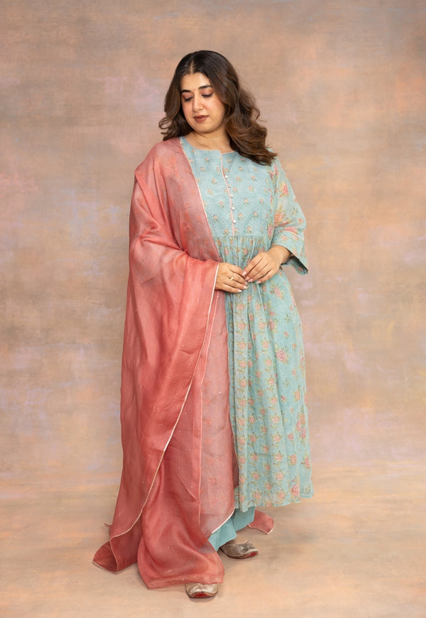 Prita Blue Solid Chanderi Silk Narrow Pant