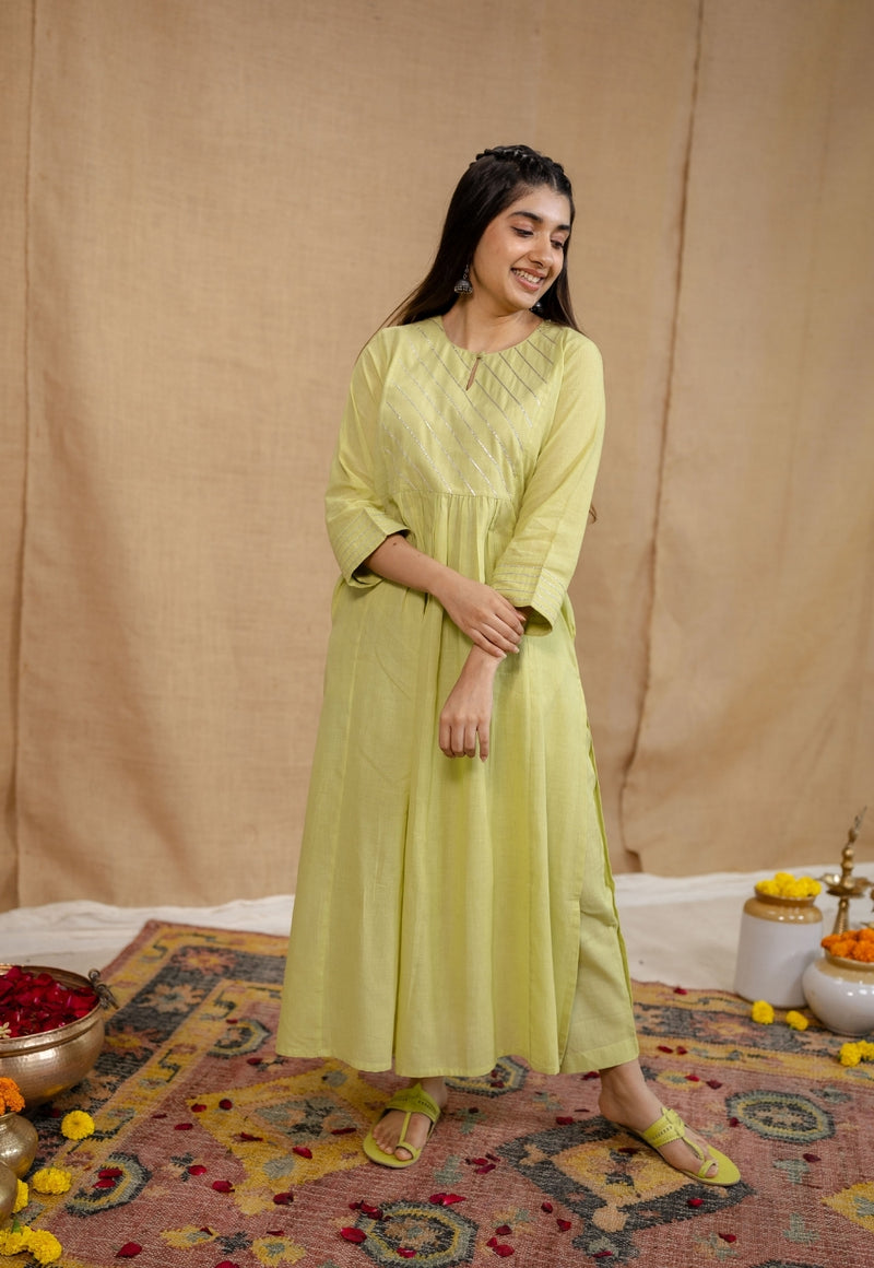 Akshara Mulmul Cotton Lime Kurta Set (Set of 3)