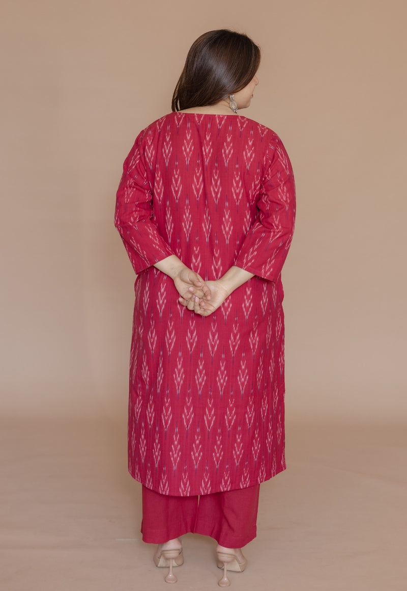 Aarushi Pink Handloom Ikkat Cotton Straight Kurta