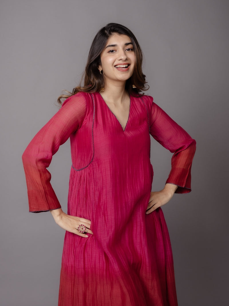 Jyoti Pink Ombre Chanderi Silk A Line Kurta