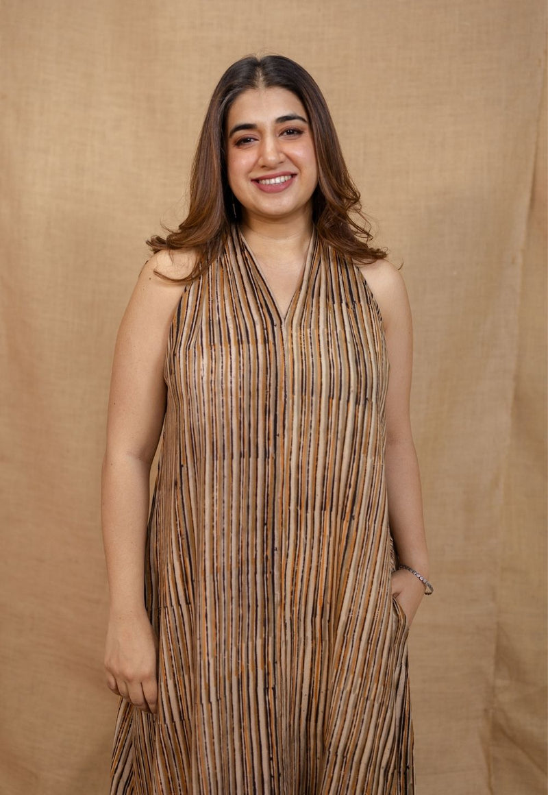 Lisa Brown Kalamkari Rayon A Line Dress