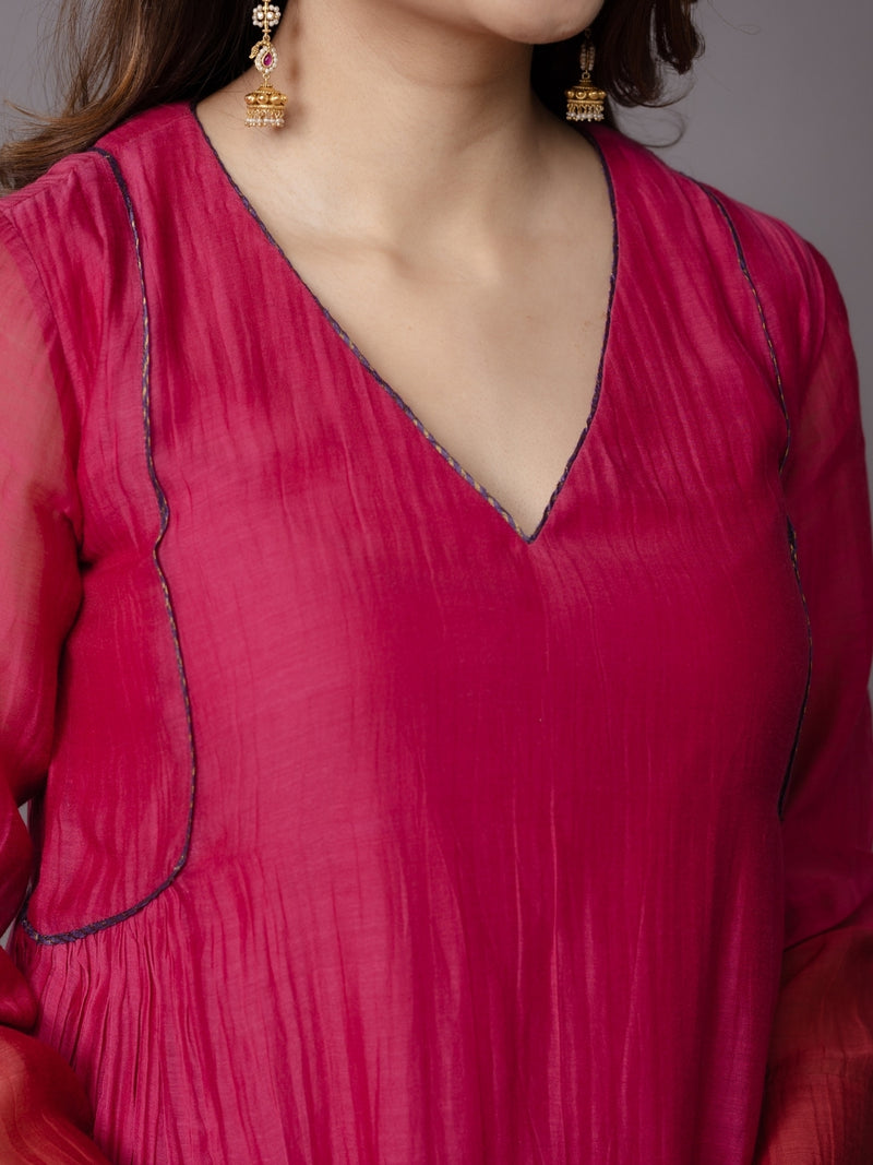 Jyoti Pink Ombre Chanderi Silk A Line Kurta