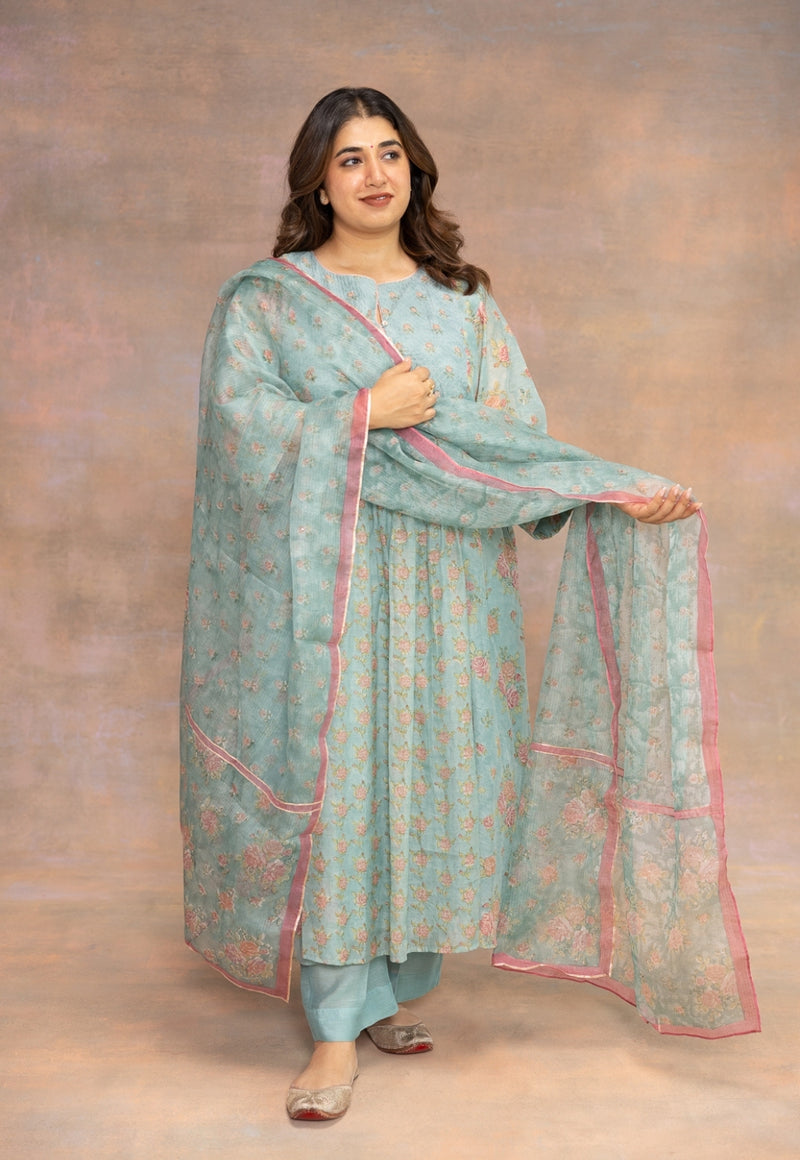 Prita Blue Solid Chanderi Silk Narrow Pant