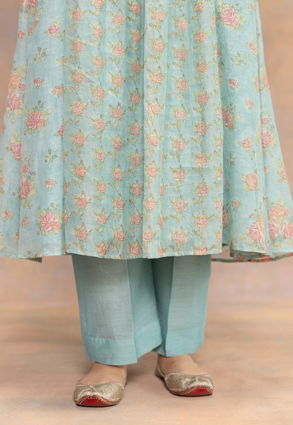 Prita Blue Solid Chanderi Silk Narrow Pant