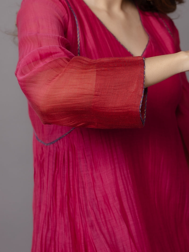 Jyoti Pink Ombre Chanderi Silk A Line Kurta