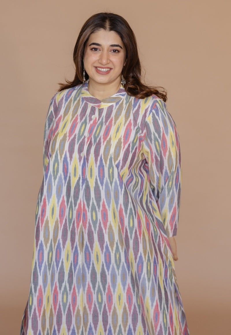 Ayaat Multi Handloom Ikkat Cotton Straight Kurta