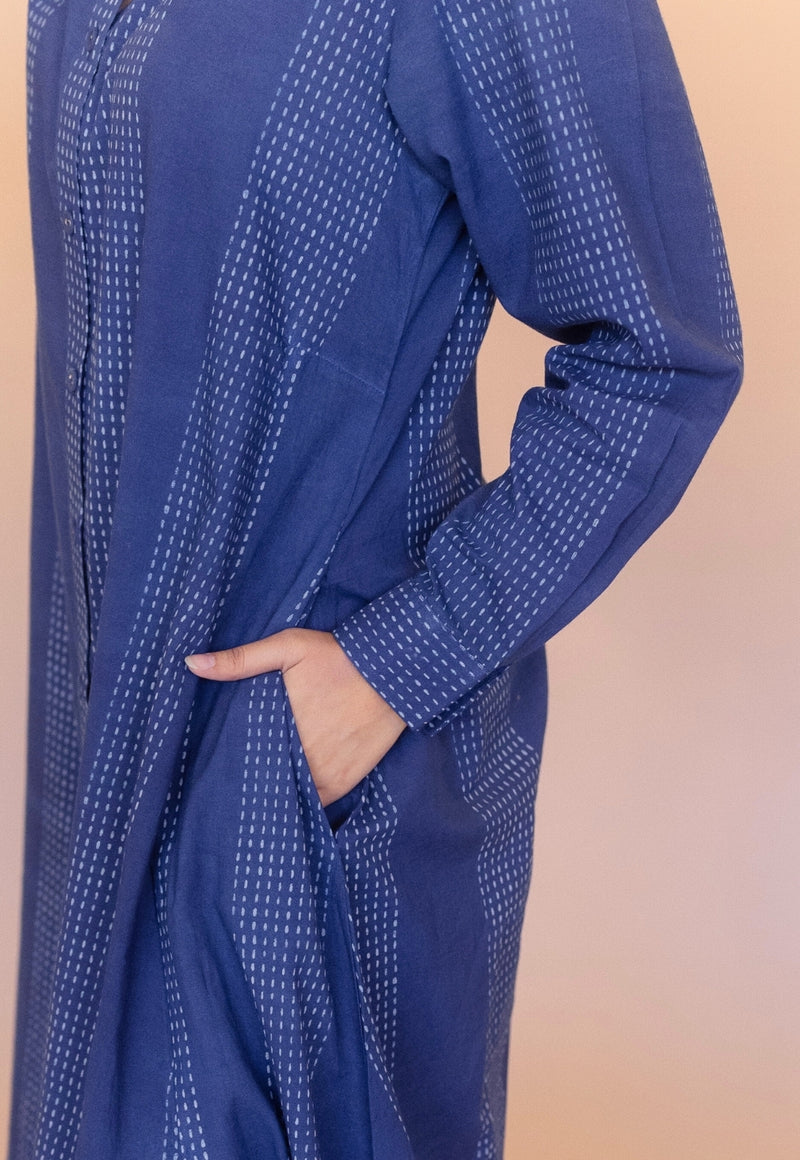 Trusha Blue Dabu Cotton A Line Dress