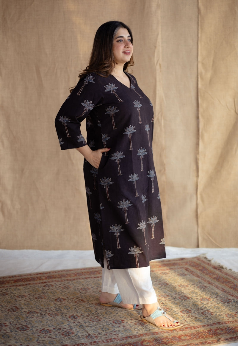 Aarushi Charcoal Ajrakh Cotton Straight Kurta