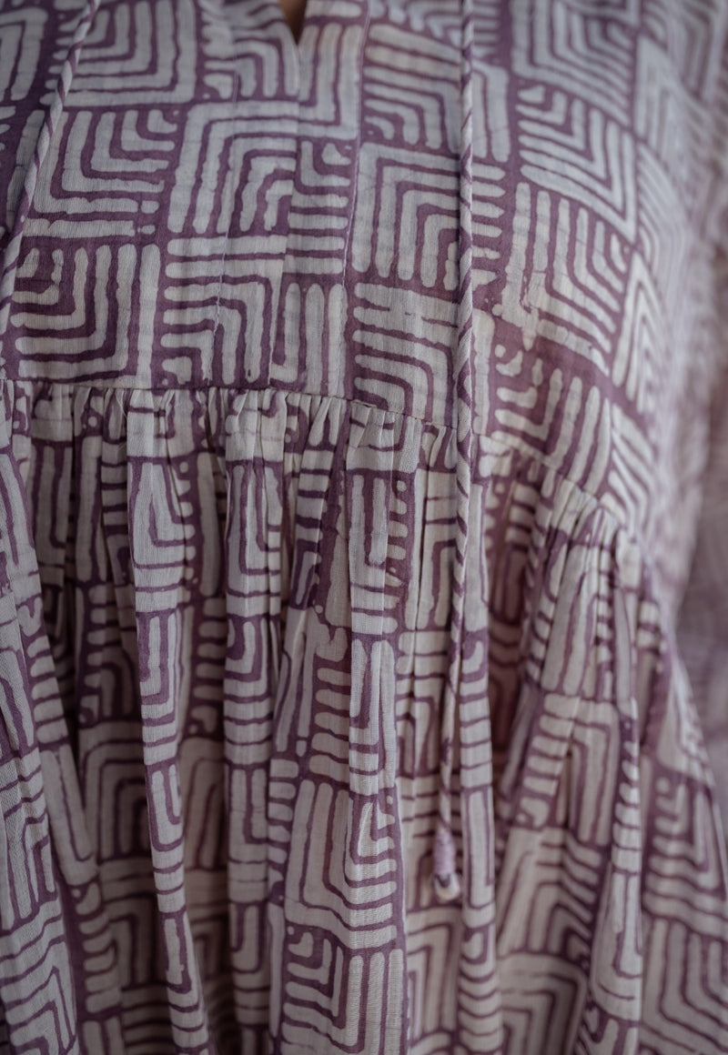 Elina Lavender Batik MulMul Cotton A Line Dress