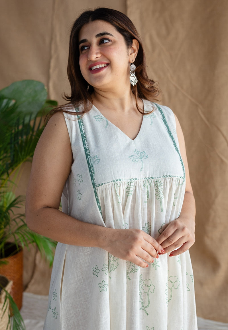 Ayzal Dabu Slub Cotton Hand Embroidered Dress