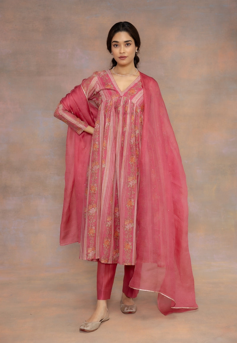 Prita Pink Solid Cotton Satin Narrow Pant
