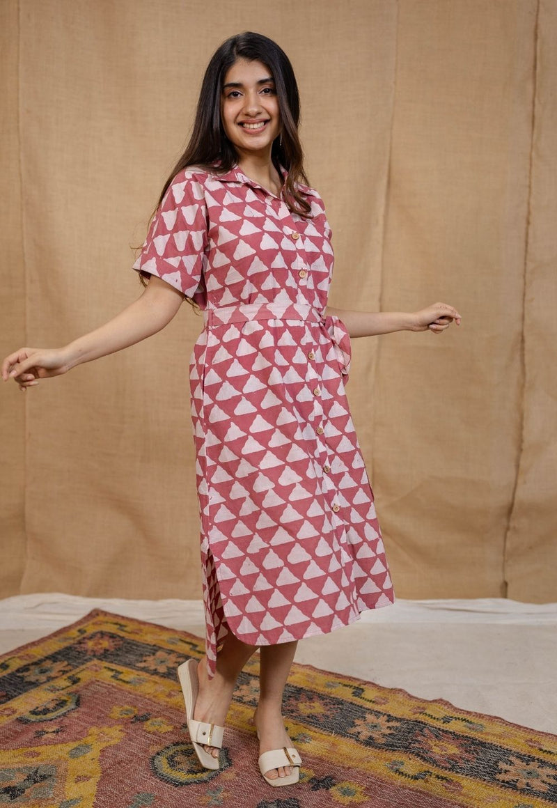 Aalia Pink Batik Cotton Straight Dress