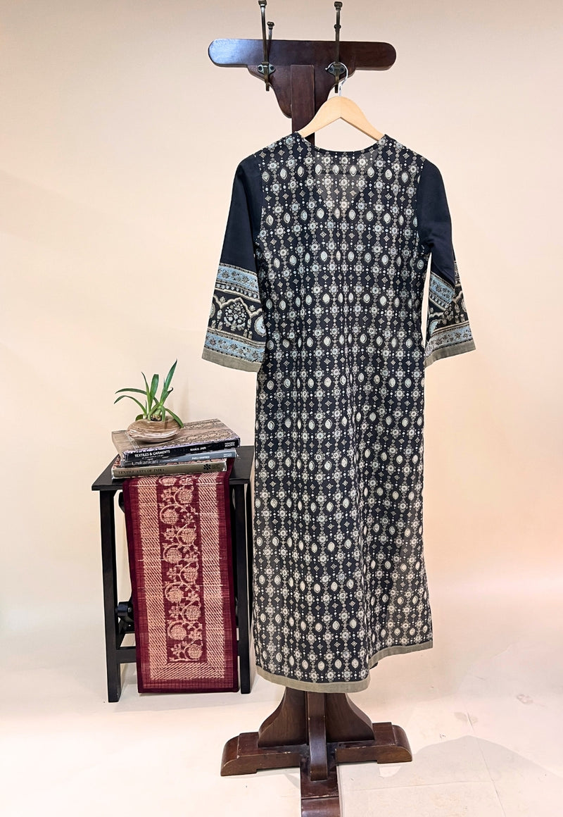 Elisha Black Ajrakh Cotton Straight Kurta