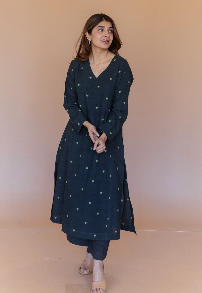 Ritika Green Dabu Cotton Jhabba Kali Kurta