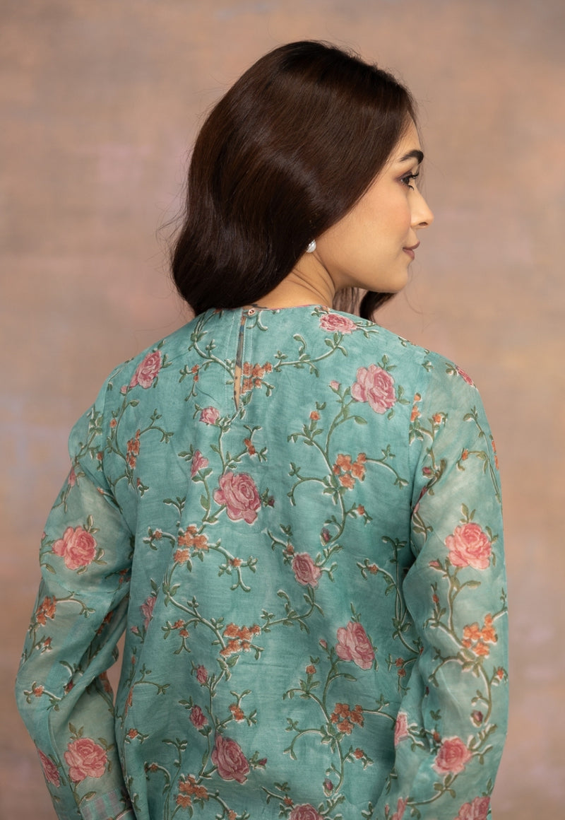 Rosalia Blue Sanganeri Chanderi Silk A Line Kurta