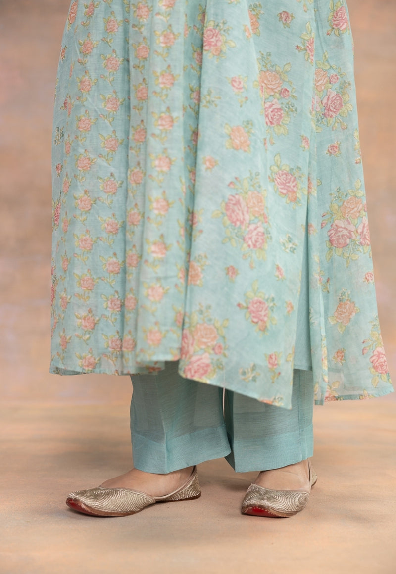 Prita Blue Solid Chanderi Silk Narrow Pant