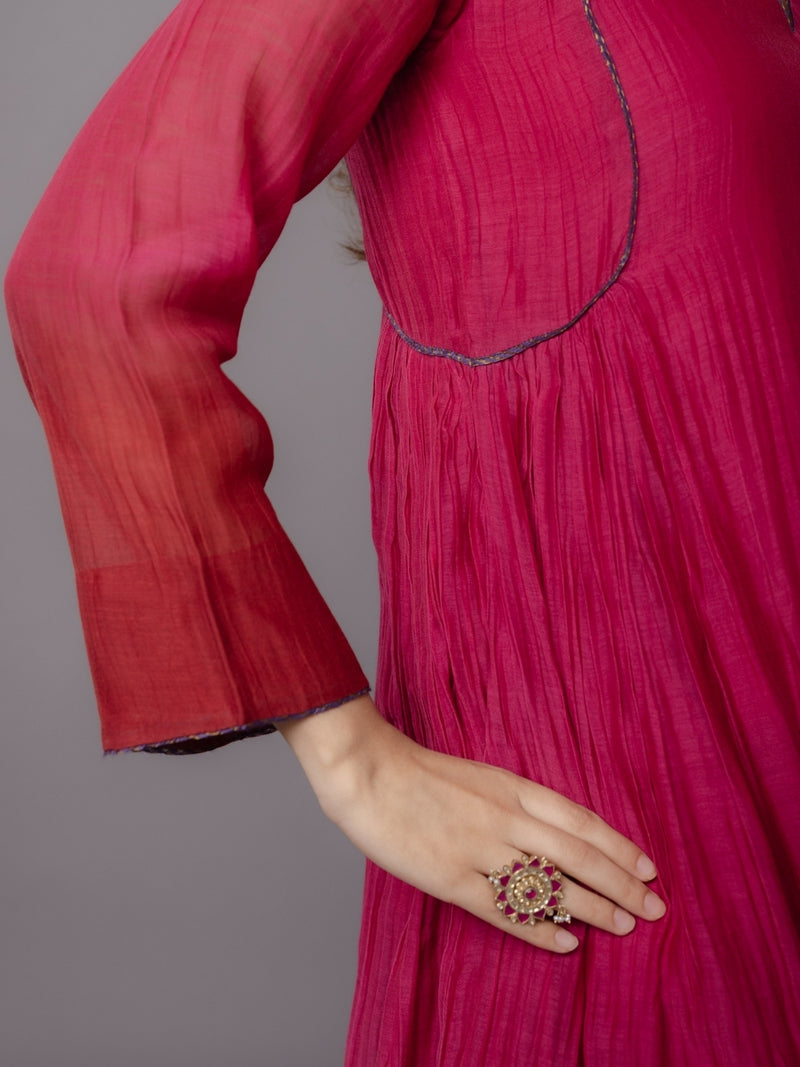 Jyoti Pink Ombre Chanderi Silk A Line Kurta