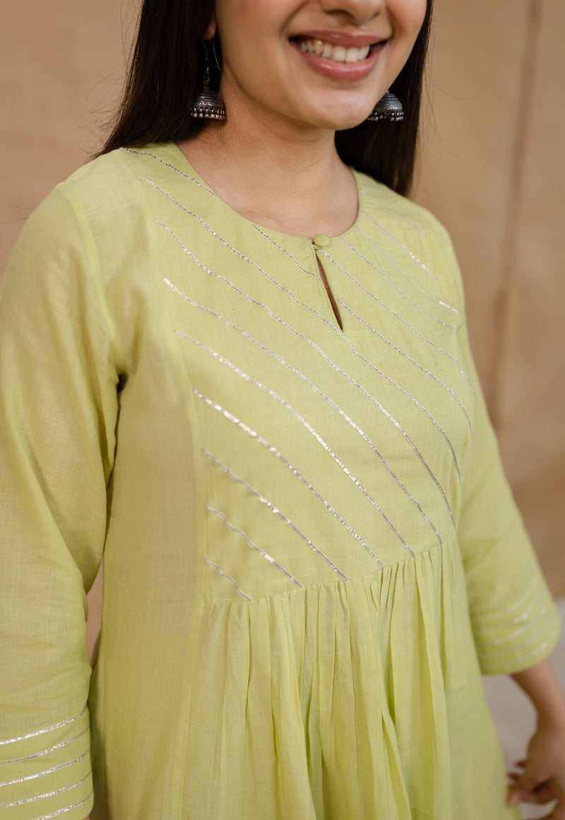 Akshara Mulmul Cotton Lime Kurta Set (Set of 3)