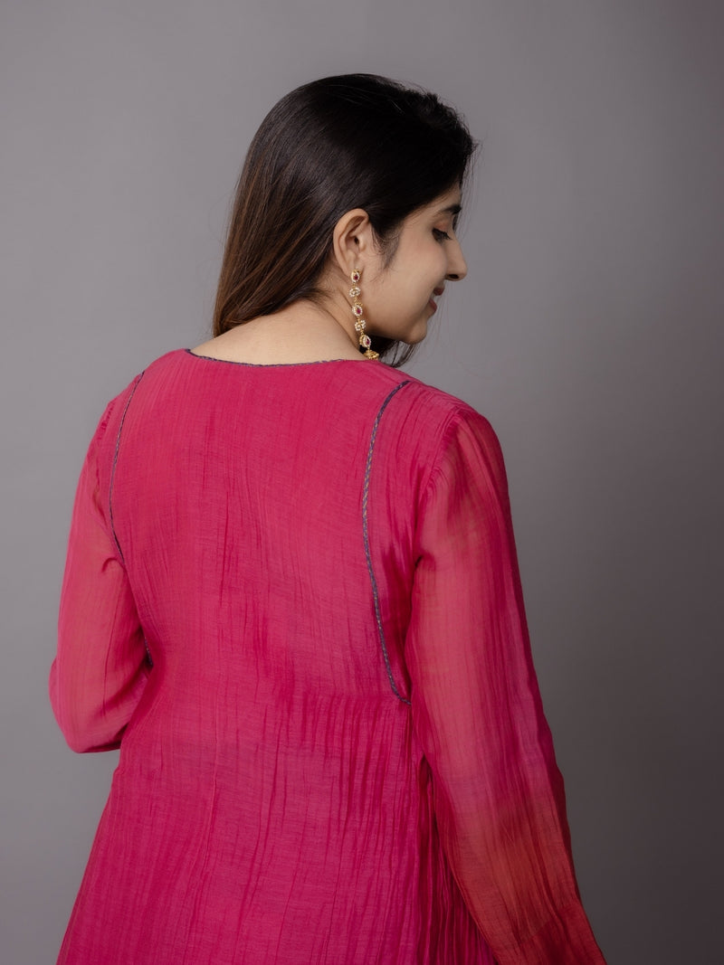 Jyoti Pink Ombre Chanderi Silk A Line Kurta