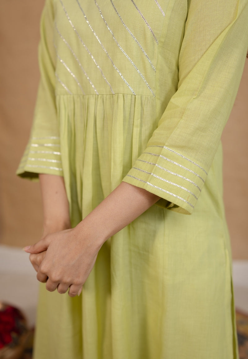 Akshara Mulmul Cotton Lime Kurta Set (Set of 3)