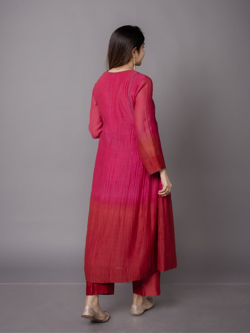 Jyoti Pink Ombre Chanderi Silk A Line Kurta