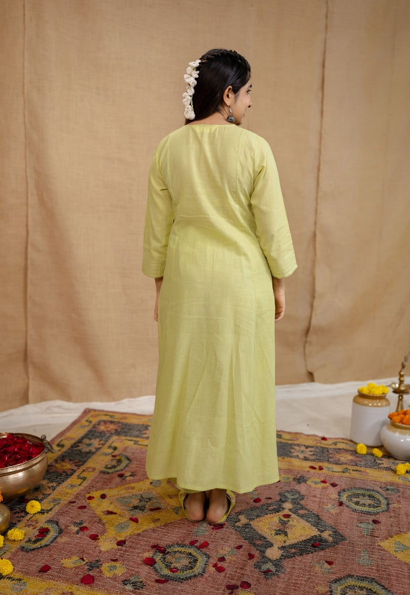 Akshara Mulmul Cotton Lime Kurta Set (Set of 3)