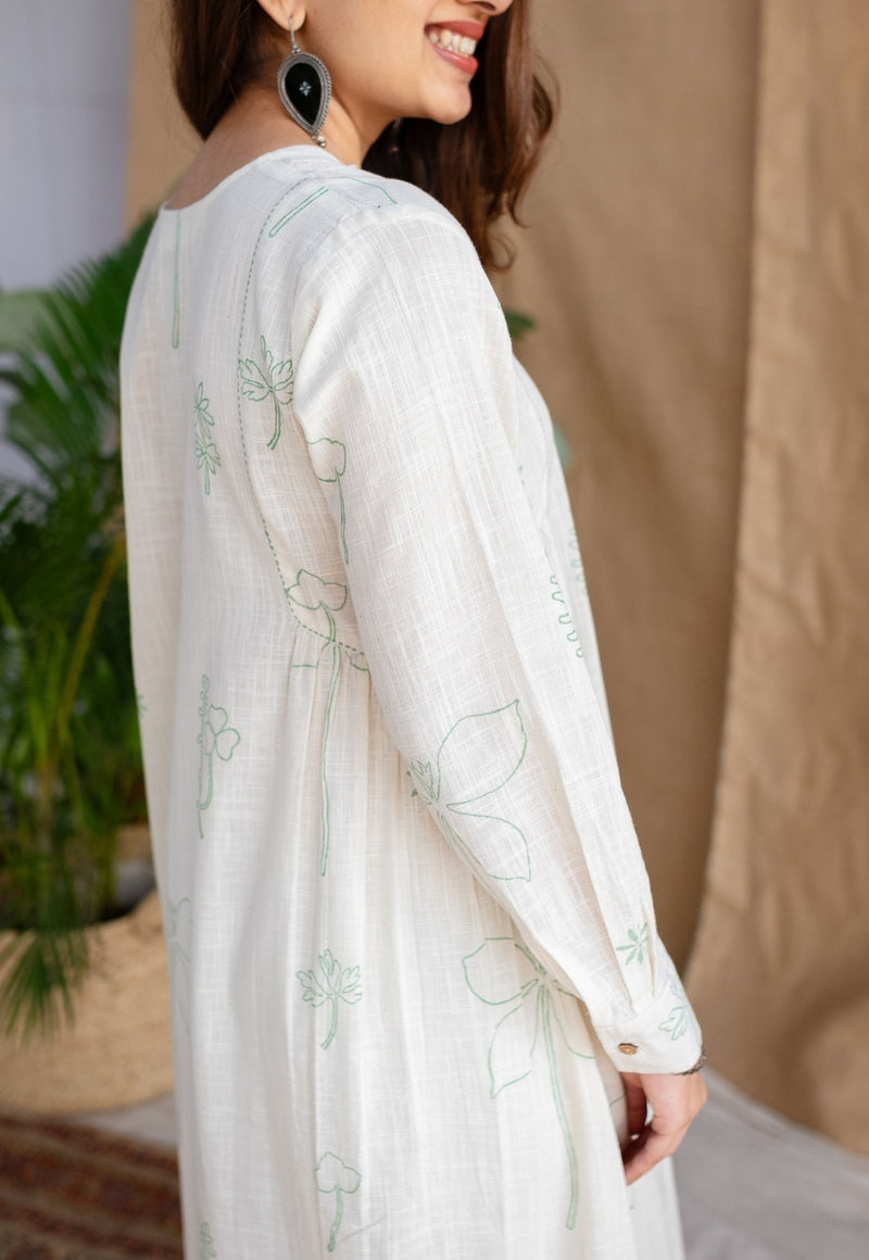 Atika Dabu Slub Cotton Hand Embroidered Dress