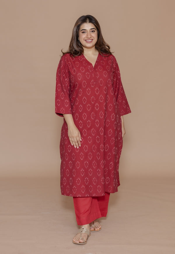 Yashi Red Solid Cotton Flex Straight Pant