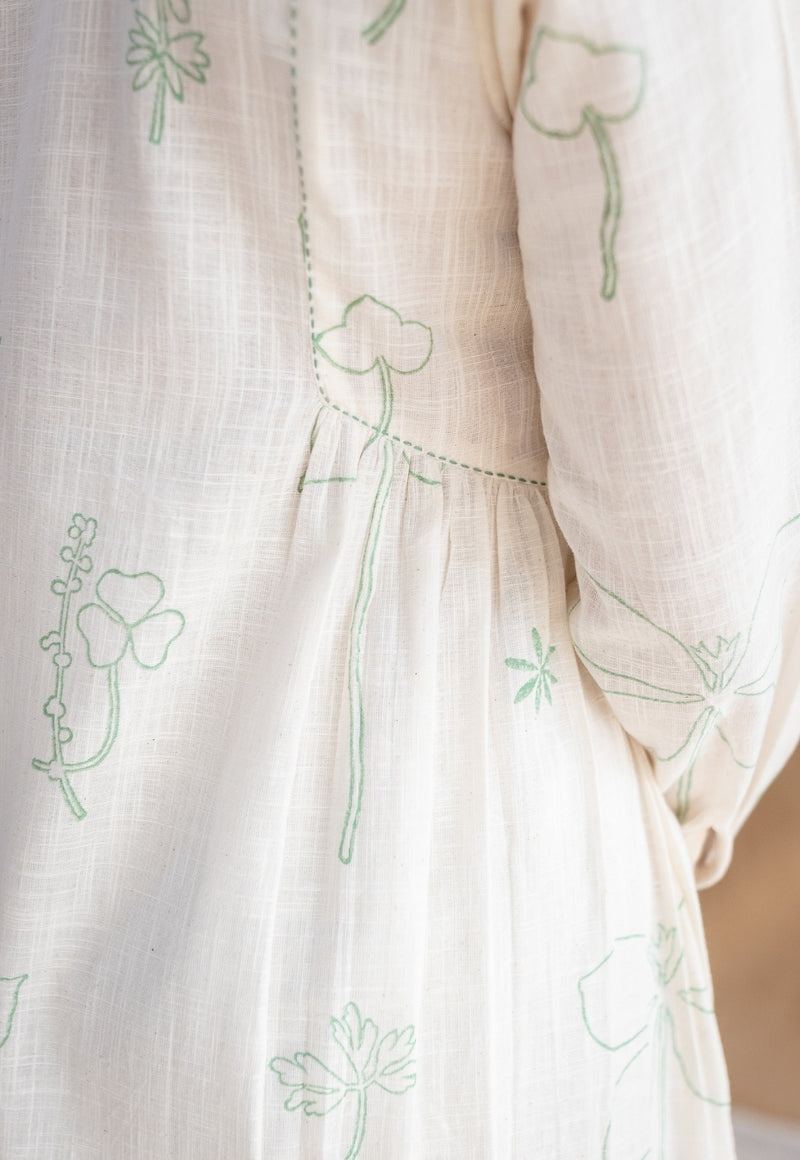 Atika Dabu Slub Cotton Hand Embroidered Dress
