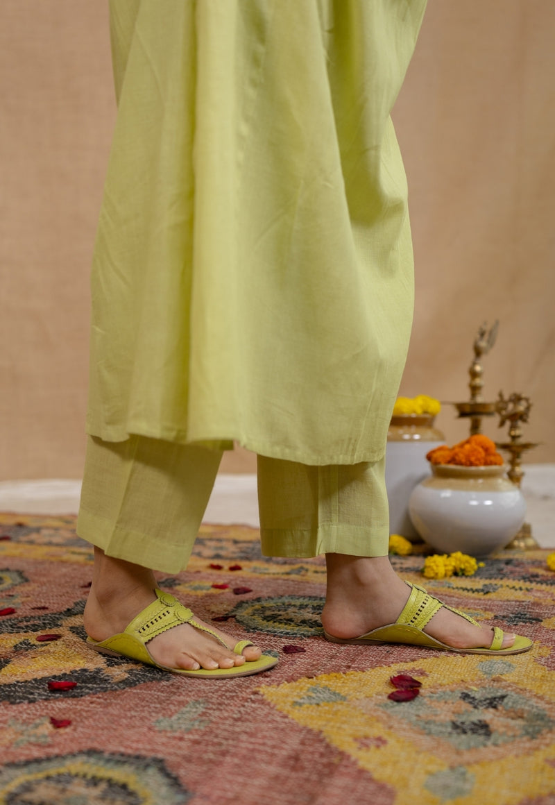 Akshara Mulmul Cotton Lime Kurta Set (Set of 3)