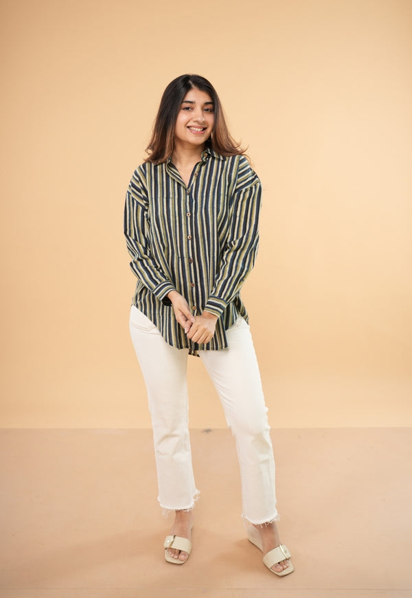 Ruhi Blue Ajrakh Cotton Straight Short Top