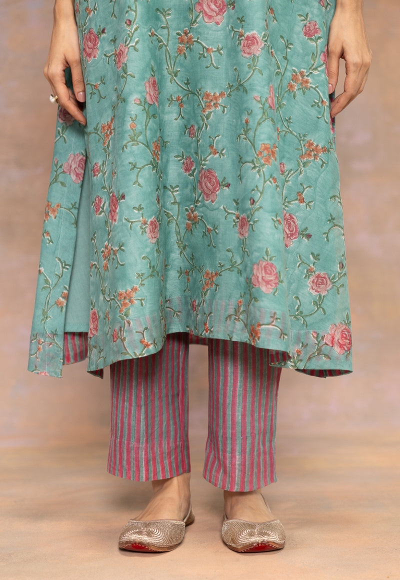 Rosalia Blue Sanganeri Chanderi Silk Narrow Pant