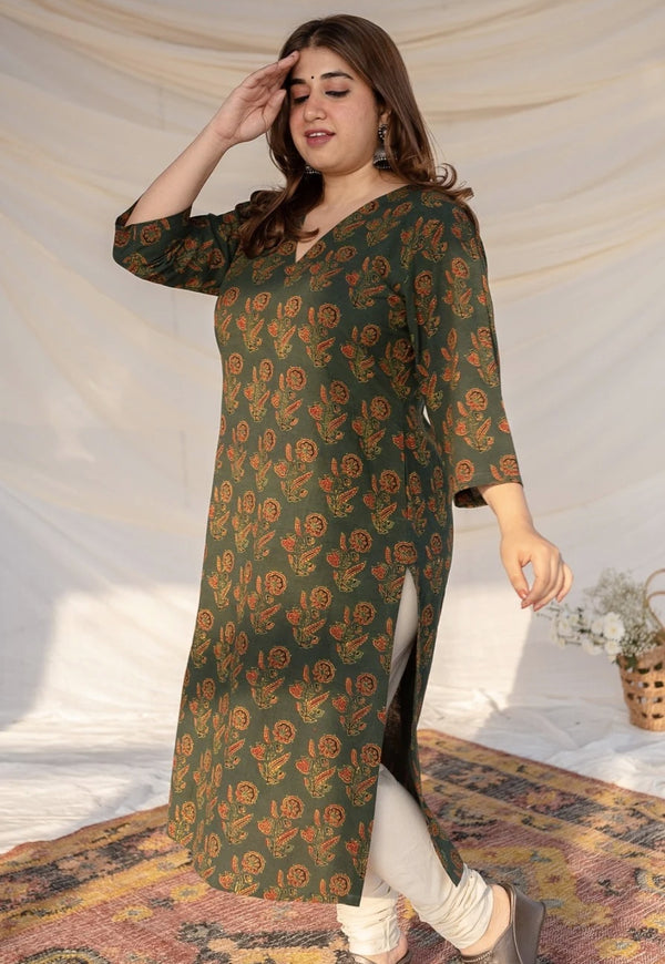 Wahida Green Ajrakh Natural Dyed Cotton Kurta