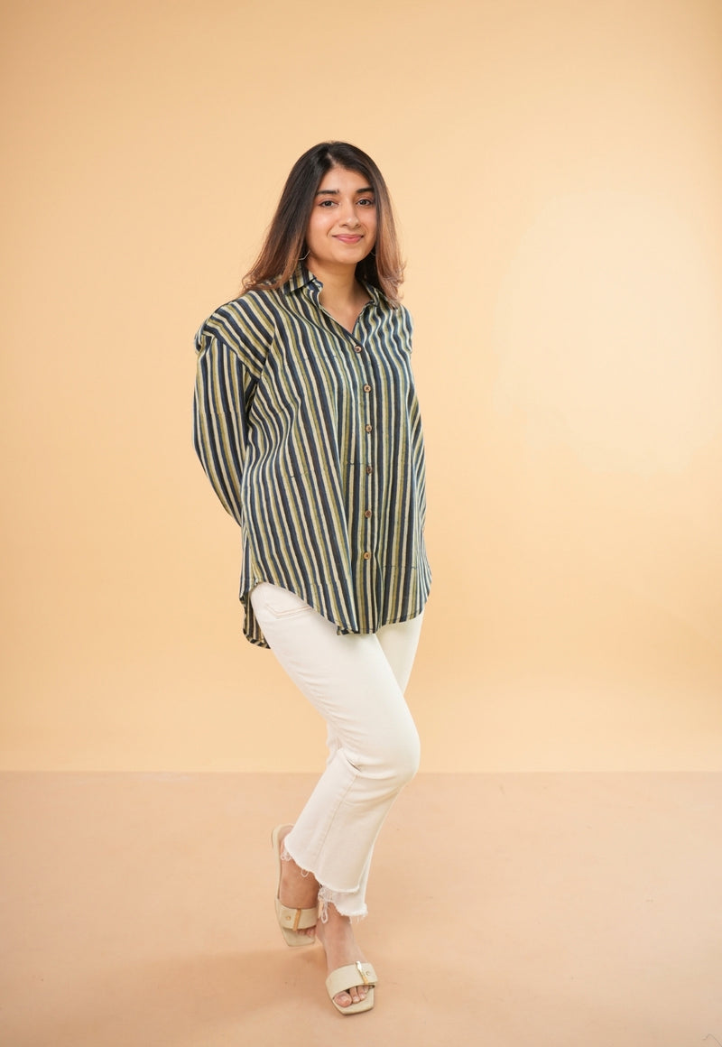 Ruhi Blue Ajrakh Cotton Straight Short Top