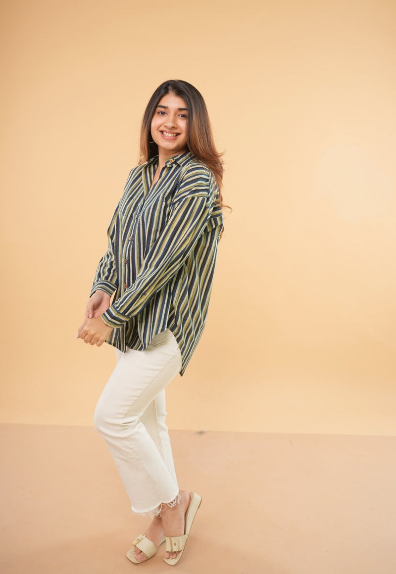 Ruhi Blue Ajrakh Cotton Straight Short Top