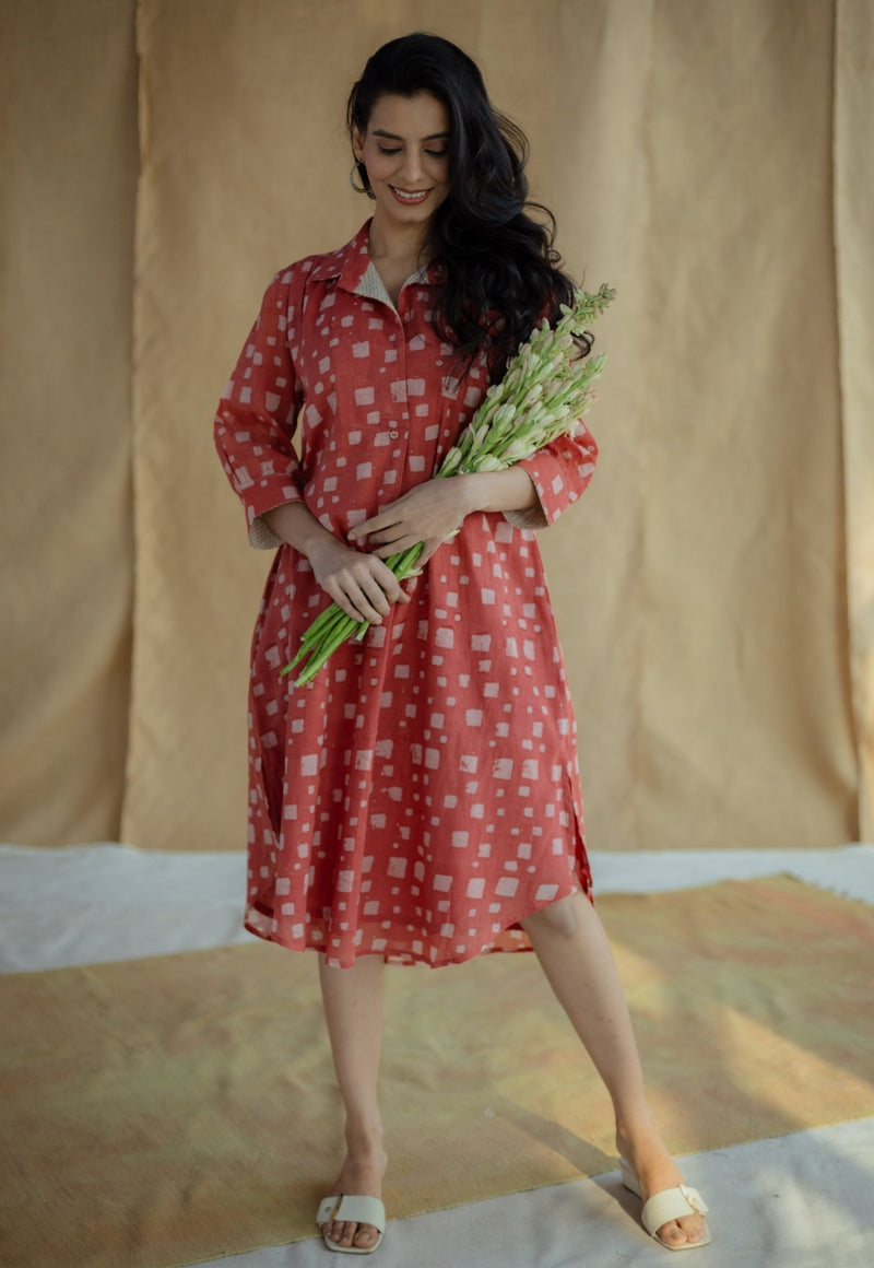 Ridah Coral Batik MulMul Cotton Loose Dress